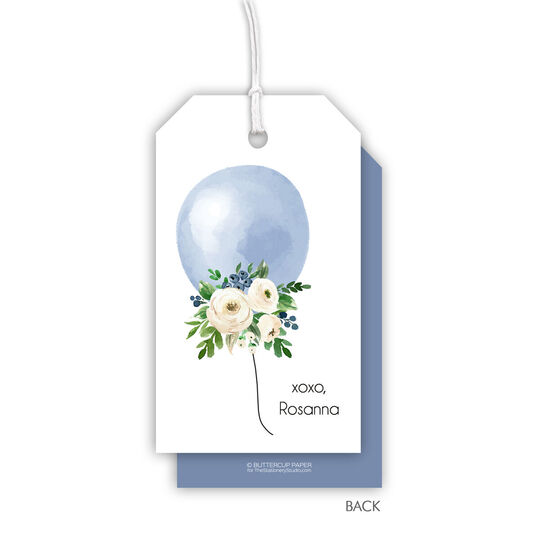 Blue Floral Balloon Hanging Gift Tags